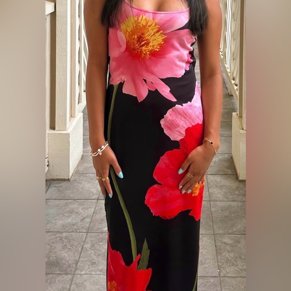 Floral Maxi Dress - Pink and Black